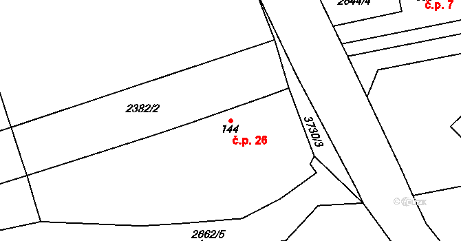 Chářovice 26 na parcele st. 144 v KÚ Chářovice, Katastrální mapa
