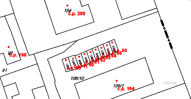 Antonínův Důl 63, Jihlava na parcele st. 106/6 v KÚ Antonínův Důl, Katastrální mapa
