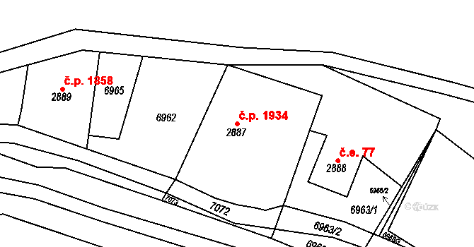Kraslice 1934 na parcele st. 2887 v KÚ Kraslice, Katastrální mapa