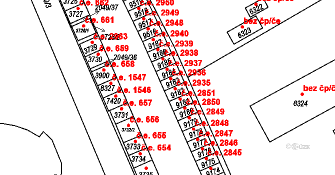 Hodonín 2936 na parcele st. 9183 v KÚ Hodonín, Katastrální mapa