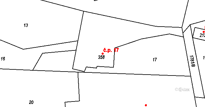 Březůvky 17 na parcele st. 358 v KÚ Březůvky, Katastrální mapa