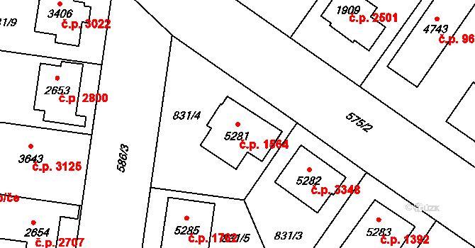 Zlín 1564 na parcele st. 5281 v KÚ Zlín, Katastrální mapa