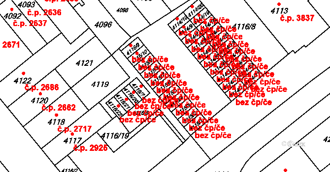 Brno 42603773 na parcele st. 4115/6 v KÚ Židenice, Katastrální mapa