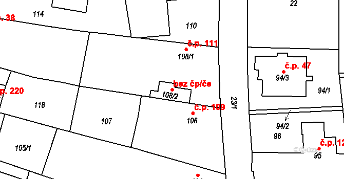 Chlebičov 42678773 na parcele st. 108/2 v KÚ Chlebičov, Katastrální mapa
