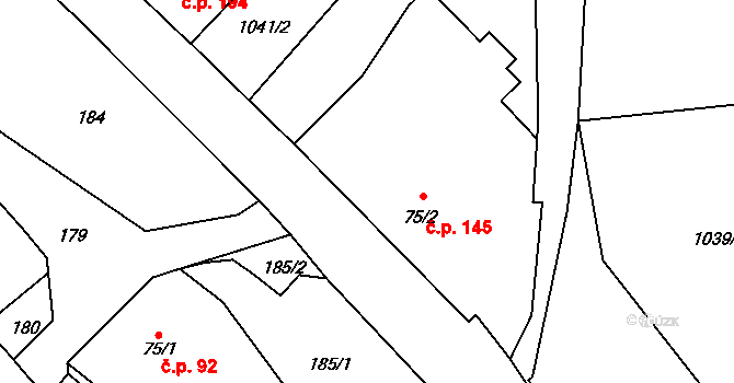 Klokočov 145, Vítkov na parcele st. 75/2 v KÚ Klokočov u Vítkova, Katastrální mapa