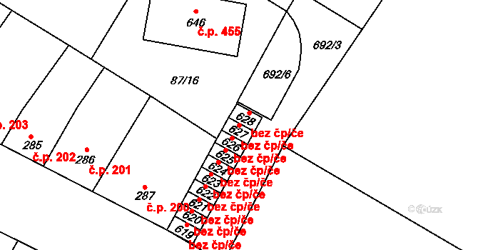 Budyně nad Ohří 43940773 na parcele st. 627 v KÚ Budyně nad Ohří, Katastrální mapa