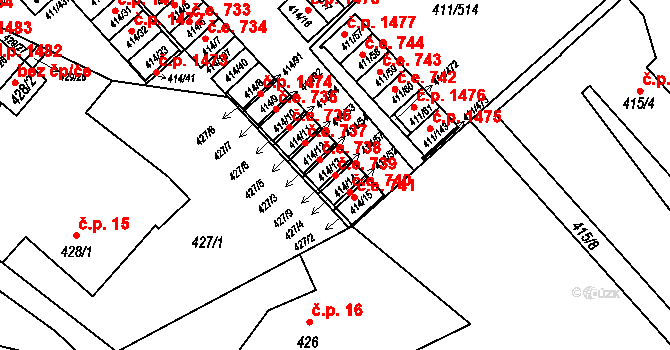 Ráj 739, Karviná na parcele st. 414/13 v KÚ Ráj, Katastrální mapa