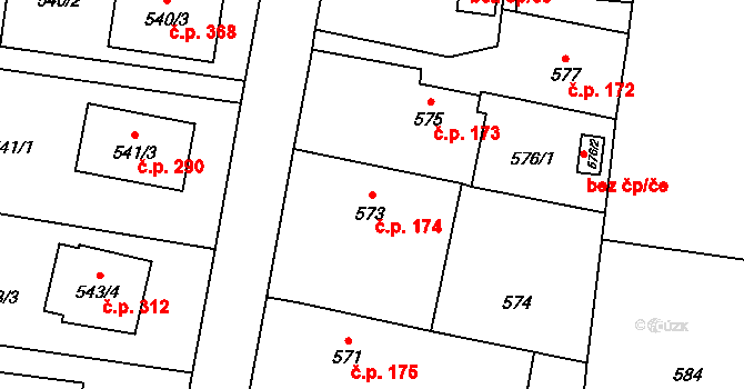 Malé Hoštice 174, Opava na parcele st. 573 v KÚ Malé Hoštice, Katastrální mapa