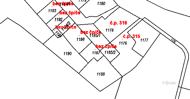 Šatov 49072773 na parcele st. 1187 v KÚ Šatov, Katastrální mapa