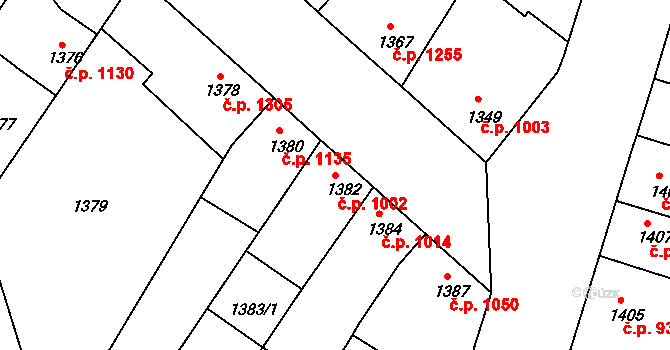 Kunovice 1002 na parcele st. 1382 v KÚ Kunovice u Uherského Hradiště, Katastrální mapa