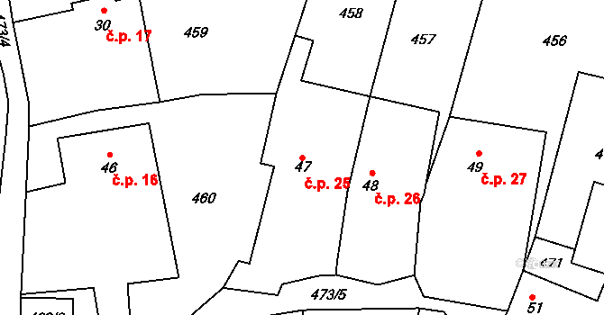 Popovec 25, Řepníky na parcele st. 47 v KÚ Popovec u Řepníků, Katastrální mapa