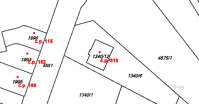 Pražské Předměstí 319, Vysoké Mýto na parcele st. 1340/12 v KÚ Vysoké Mýto, Katastrální mapa