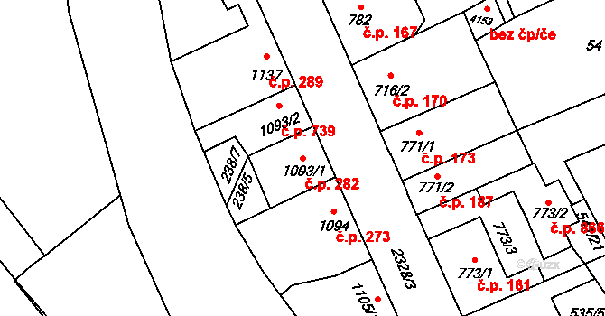 Beroun-Závodí 282, Beroun na parcele st. 1093/1 v KÚ Beroun, Katastrální mapa