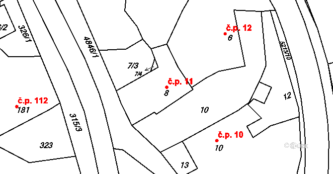 Pocinovice 11 na parcele st. 8 v KÚ Pocinovice, Katastrální mapa