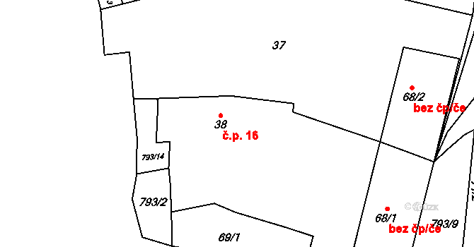 Tasnovice 16, Horšovský Týn na parcele st. 38 v KÚ Tasnovice, Katastrální mapa