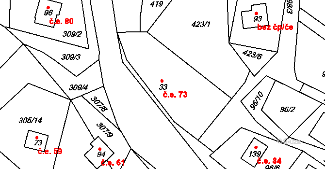 Seník 73, Jankovice na parcele st. 33 v KÚ Seník, Katastrální mapa