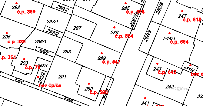 Holice 547 na parcele st. 289 v KÚ Holice v Čechách, Katastrální mapa