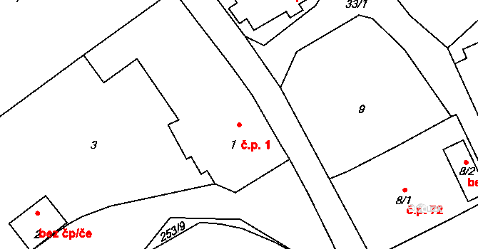 Habrůvka 1 na parcele st. 1 v KÚ Habrůvka, Katastrální mapa