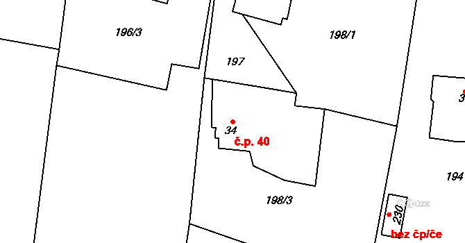 Hájov 40, Příbor na parcele st. 34 v KÚ Hájov, Katastrální mapa