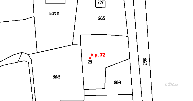 Vlčovice 72, Kopřivnice na parcele st. 25 v KÚ Vlčovice, Katastrální mapa