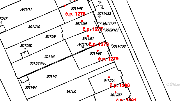 Kopřivnice 1279 na parcele st. 3011/53 v KÚ Kopřivnice, Katastrální mapa