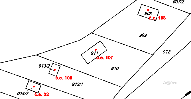 Senec 107, Zruč-Senec na parcele st. 911 v KÚ Senec u Plzně, Katastrální mapa