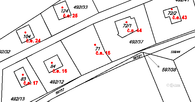 Orasice 15, Počedělice na parcele st. 71 v KÚ Orasice, Katastrální mapa