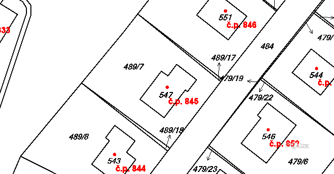 Chvalčov 845 na parcele st. 547 v KÚ Chvalčova Lhota, Katastrální mapa