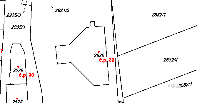Chábory 32, Dobruška na parcele st. 2680 v KÚ Dobruška, Katastrální mapa