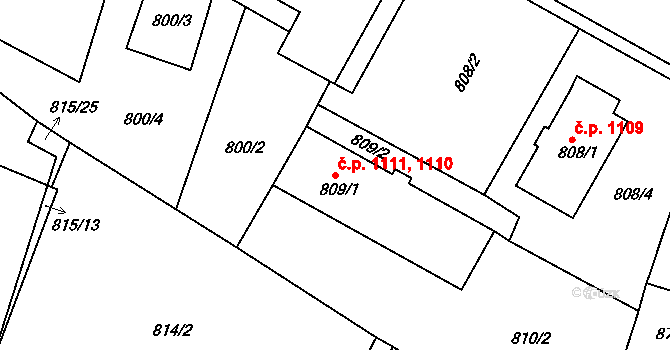 Kostelec nad Orlicí 1110,1111 na parcele st. 809/1 v KÚ Kostelec nad Orlicí, Katastrální mapa