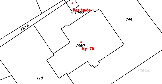 Dobruška 70 na parcele st. 106/1 v KÚ Dobruška, Katastrální mapa