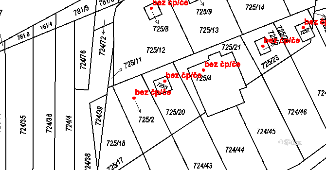 Holešov 98535773 na parcele st. 725/3 v KÚ Všetuly, Katastrální mapa