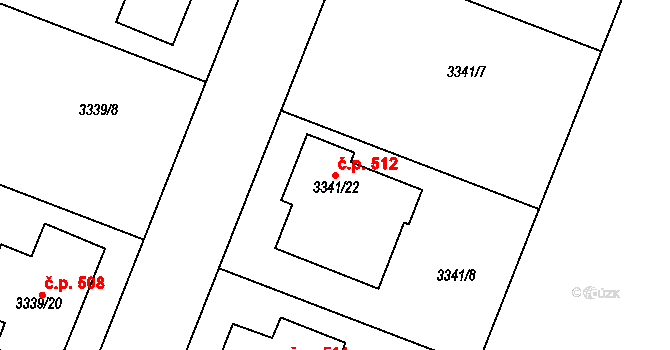 Šanov 512 na parcele st. 3341/22 v KÚ Šanov nad Jevišovkou, Katastrální mapa
