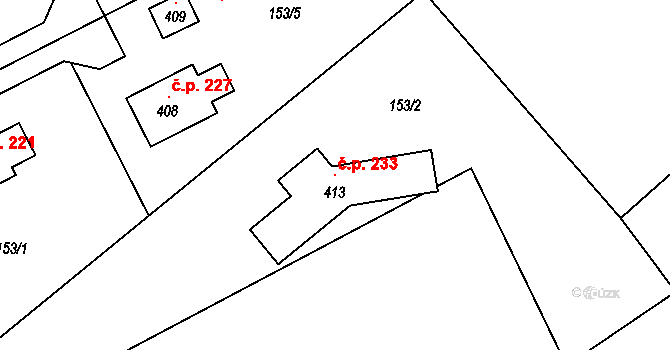 Bordovice 233 na parcele st. 413 v KÚ Bordovice, Katastrální mapa