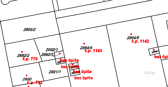 Holešov 1143 na parcele st. 2864/4 v KÚ Holešov, Katastrální mapa