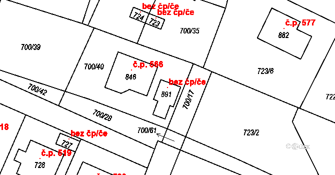 Ronov nad Doubravou 104437774 na parcele st. 891 v KÚ Ronov nad Doubravou, Katastrální mapa