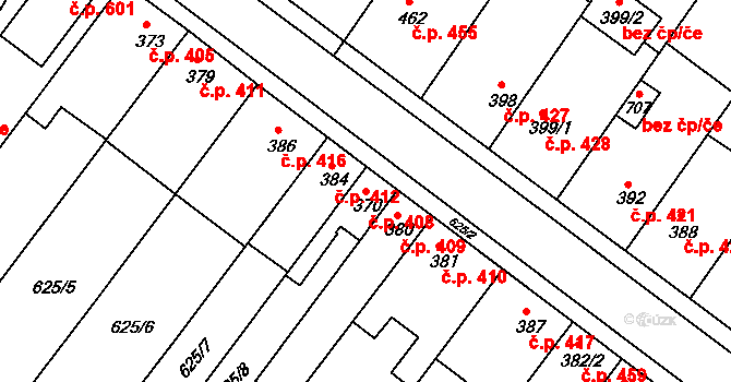 Smržice 408 na parcele st. 370 v KÚ Smržice, Katastrální mapa