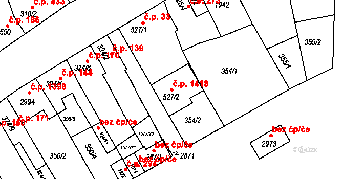 Litovel 1418 na parcele st. 527/2 v KÚ Litovel, Katastrální mapa