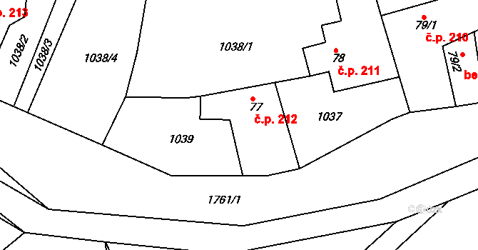 Jevišovice 212 na parcele st. 77 v KÚ Jevišovice, Katastrální mapa