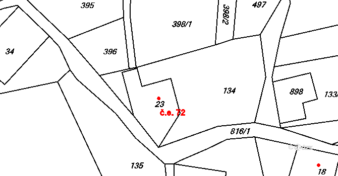 Kunratice 72, Šluknov na parcele st. 23 v KÚ Kunratice u Šluknova, Katastrální mapa
