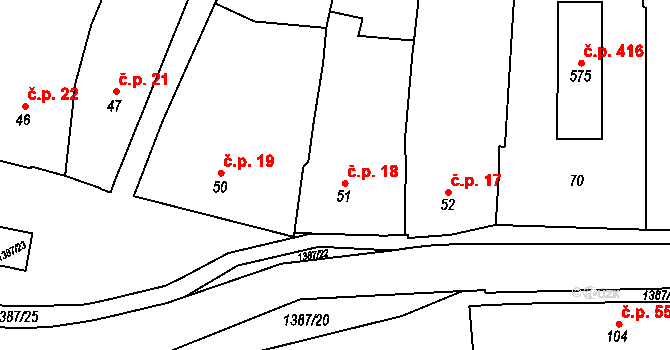 Vranov nad Dyjí 18 na parcele st. 51 v KÚ Vranov nad Dyjí, Katastrální mapa