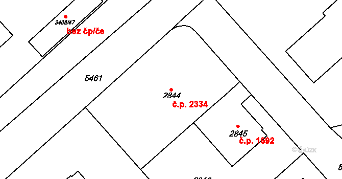 Znojmo 2334 na parcele st. 2844 v KÚ Znojmo-město, Katastrální mapa