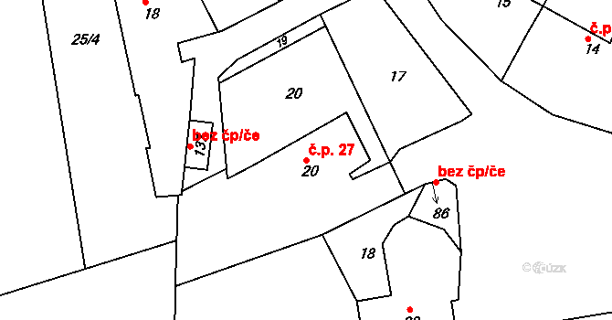 Přestavlky 27 na parcele st. 20 v KÚ Přestavlky u Přerova, Katastrální mapa