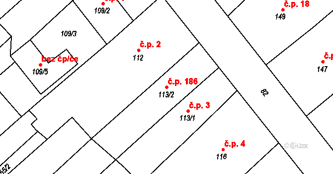 Přerov VIII-Henčlov 186, Přerov na parcele st. 113/2 v KÚ Henčlov, Katastrální mapa