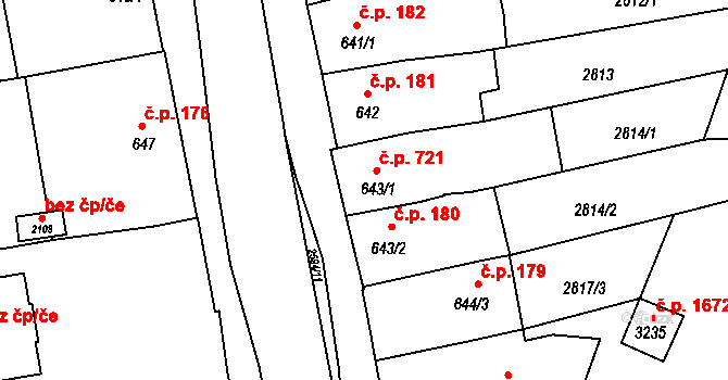 Lipník nad Bečvou I-Město 721, Lipník nad Bečvou na parcele st. 643/1 v KÚ Lipník nad Bečvou, Katastrální mapa