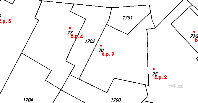 Nesměřice 3, Zruč nad Sázavou na parcele st. 76 v KÚ Nesměřice, Katastrální mapa