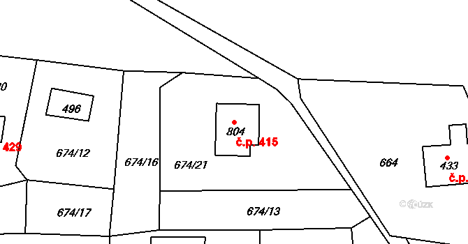 Pernink 415 na parcele st. 804 v KÚ Pernink, Katastrální mapa