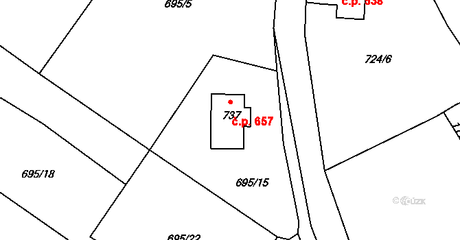 Lučany nad Nisou 657 na parcele st. 737 v KÚ Lučany nad Nisou, Katastrální mapa