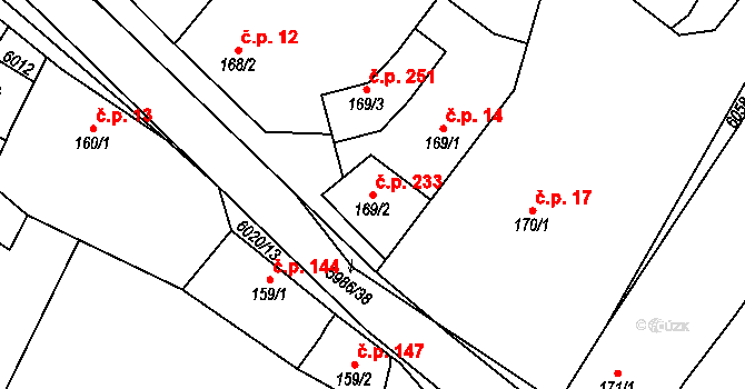 Kamenice 233 na parcele st. 169/2 v KÚ Kamenice u Jihlavy, Katastrální mapa