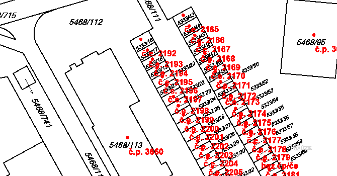 Jihlava 2197 na parcele st. 5333/21 v KÚ Jihlava, Katastrální mapa